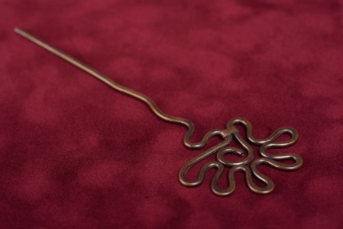 Handmade stylish copper hairpin wire wrap technique designer hair accessory - MADEheart.com