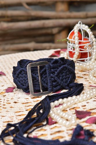 Cinturón trenzado de cordones femenino azul con hebilla estiloso artesanal - MADEheart.com