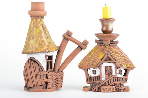 Haus Kerzenhalter aus Keramik Set 2 Stück mit Glasur beschichtet handgemacht - MADEheart.com