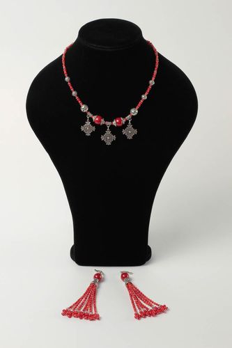 Natural stone jewelry handmade earrings coral earrings coral necklace for women - MADEheart.com