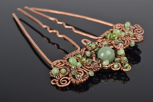 Copper hair pin with nephrite - MADEheart.com
