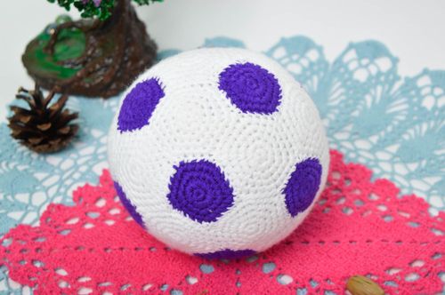 Handmade soft toy decorative crocheted toy white and purple crocheted ball - MADEheart.com