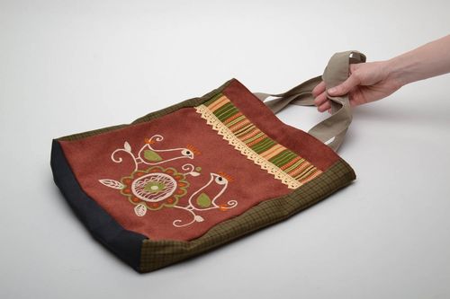 Sac à main en coton naturel avec broderie  - MADEheart.com