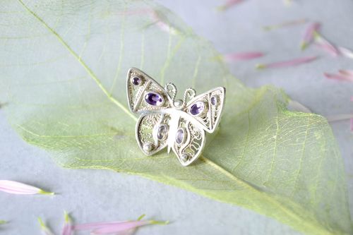 Silver ring with amethyst Butterfly - MADEheart.com
