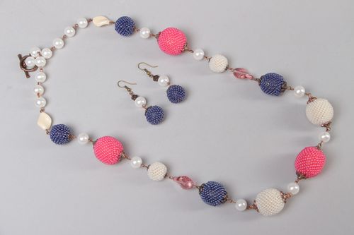 Parure de bijoux en perles de rocaille et perles fantaisie Rose  - MADEheart.com
