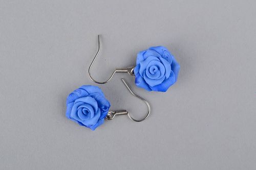 Earrings made ​​of polymer clay Blue Roses - MADEheart.com