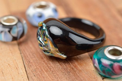 Handmade Ring aus Glas Damen Schmuck Accessoire für Frauen Glas Schmuck Blatt - MADEheart.com