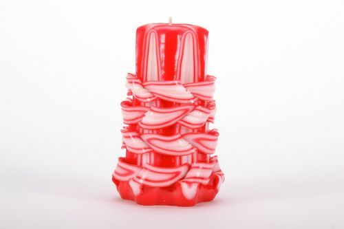 Carved candle made from wax Red Christmas tree - MADEheart.com