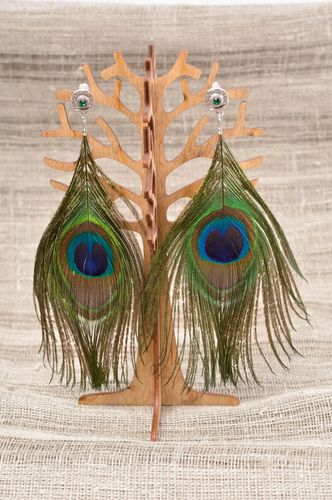 Handmade earrings peacock feather jewelry luxury stud earrings stylish present - MADEheart.com