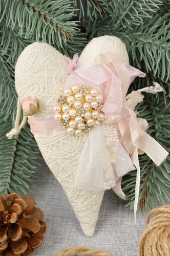 Handmade fabric heart unusual pendant for decor ideas decorative use only - MADEheart.com