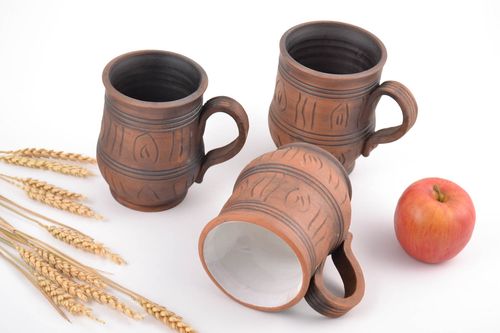 Beautiful handmade designer clay beer mugs set 3 pieces 400 ml and 500 ml - MADEheart.com