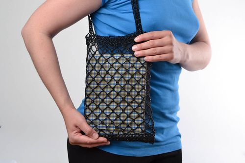 Durchsichtige geflochtene Tasche mit Glasperlen für Frauen Künstler Handarbeit - MADEheart.com