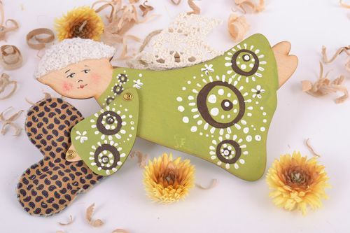 Juguete de madera ángel con corazón artesanal bonito decoración con ojal  - MADEheart.com