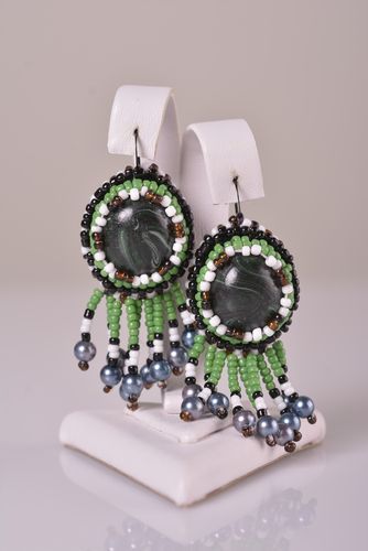 Seed bead earrings handmade long earrings seed bead jewelry designer accessories - MADEheart.com