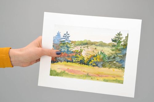 Homemade watercolor painting Forest Edge - MADEheart.com
