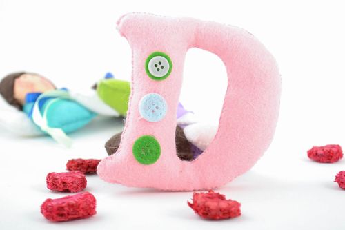 Beautiful homemade decorative soft toy letter D sewn of felt with buttons - MADEheart.com