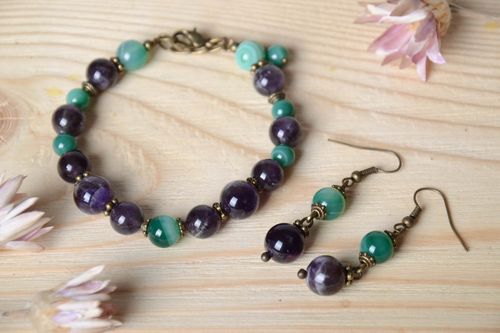 Conjunto de bisutería pulsera para mujer pendientes hechos a mano de piedras - MADEheart.com