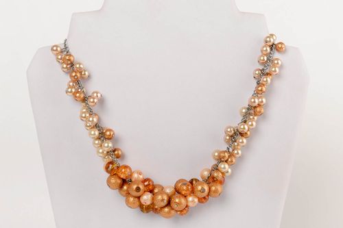 Beautiful handmade ceramic pearl bead necklace on chain basis - MADEheart.com