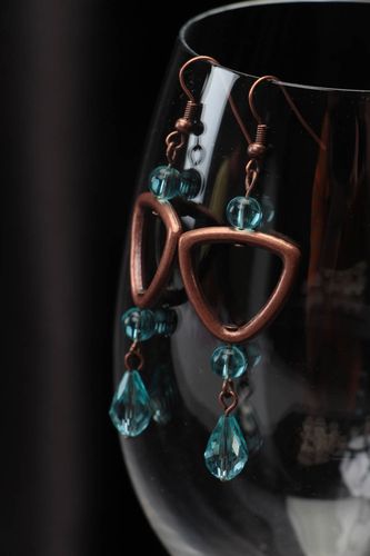 Handmade massive earrings accessories made of crystal beads copper jewelry - MADEheart.com
