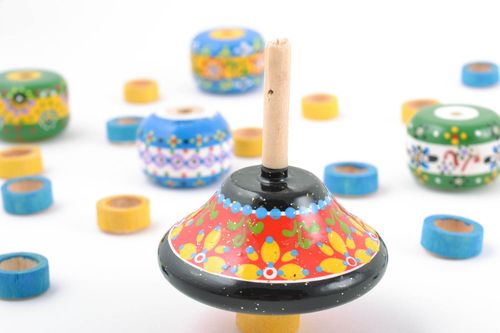 Bright painted handmade wooden toy spinning top for children - MADEheart.com