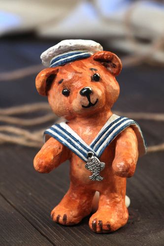 Kleine grelle ungewöhnliche handgemachte schöne Deko Statuette Papiermache Bär  - MADEheart.com