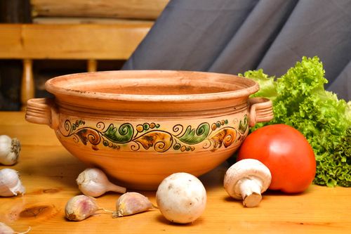 Bol en argile fait main Bol avec anses peint de glaçure Vaisselle originale 2 l - MADEheart.com