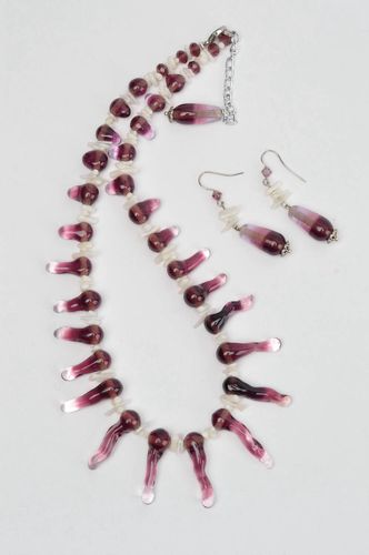 Schmuck Set handmade Halskette Damen lange Ohrringe Mode Accessoires aus Glas - MADEheart.com