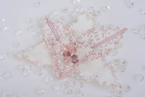 Beautiful lilac handmade woven beaded flower brooch designer jewelry - MADEheart.com