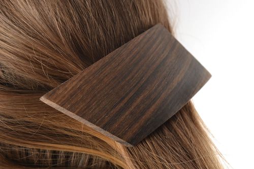 Eco friendly dark hair jewelry clip hand made of walnut wood unusual design  - MADEheart.com