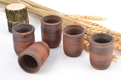 Beautiful molded ceramic shot glasses set hand made 5 pieces 30 ml each - MADEheart.com