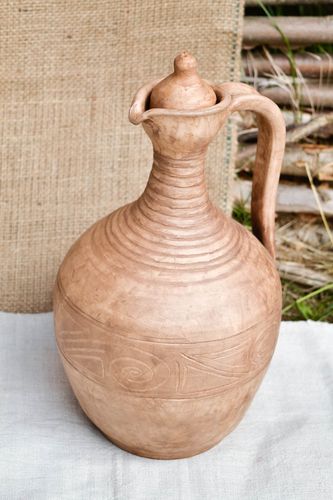 90 oz ceramic Greek-style wine carafe, water decanter with handle and lid 12 inches, 3 lb - MADEheart.com