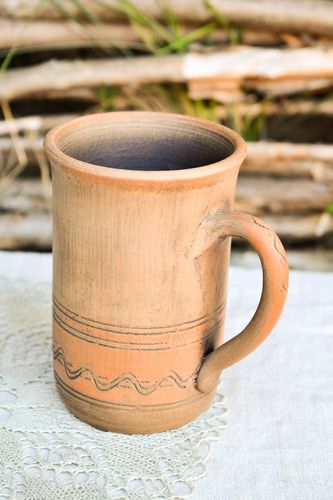 Tall XXL 14 oz clay teacup with handle and rustic Italian style - MADEheart.com