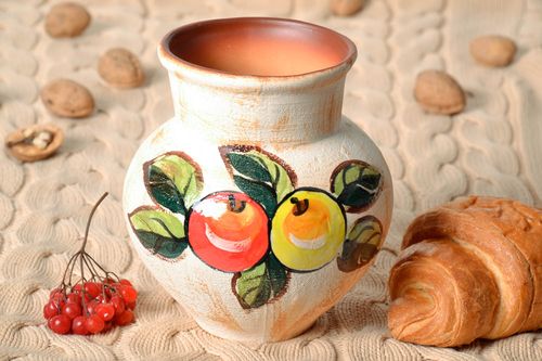 6 inches ceramic juice pitcher jug for home décor with apples picture 2 lb - MADEheart.com