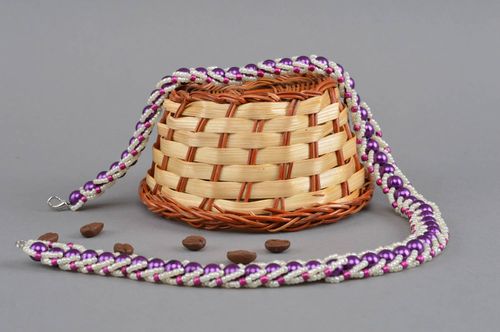 Collier en perles de rocaille et perles fantaisie fait main beau Lilas - MADEheart.com