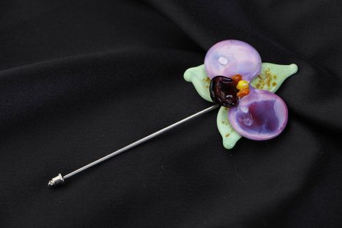 Broche en verre au chalumeau fleur orchidée  - MADEheart.com