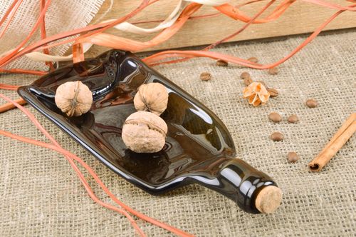 Handmade flat dark glass wine bottle cheese plate for serving cold dishes - MADEheart.com