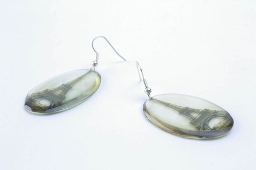 Brincos artesanais com impressão acessórios em resina epóxi Torre Eiffel - MADEheart.com