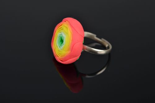 Polymer clay ring with yellow-cup flower - MADEheart.com