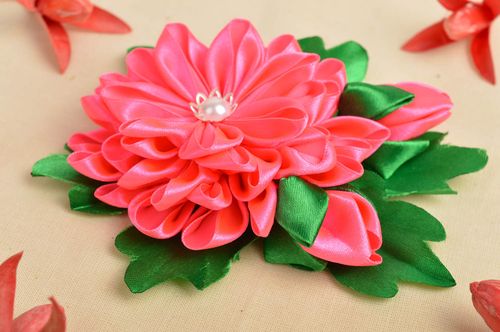 Unusual handmade textile flower DIY jewelry making ideas kanzashi flower - MADEheart.com