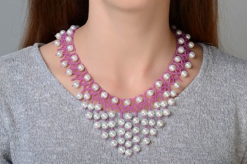 Unusual stylish handmade designer triangle beaded necklace  - MADEheart.com