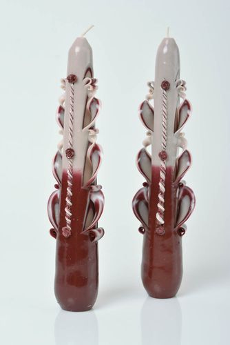 Ensemble de 2 bougies décoratives paraffine longues sculptées faites main - MADEheart.com
