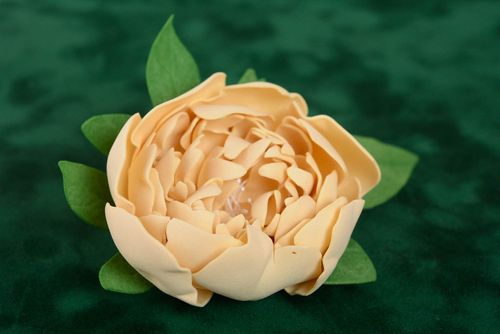 Handmade tender designer creme brooch-hairpin made of foamiran volume peony  - MADEheart.com