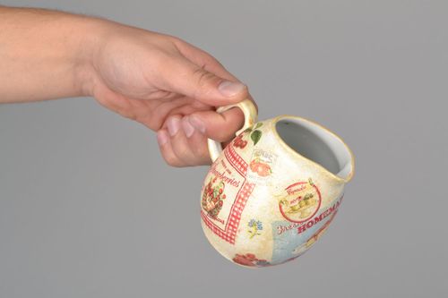 8 oz ceramic creamer jug with handle and decoupage design 0,5 lb - MADEheart.com