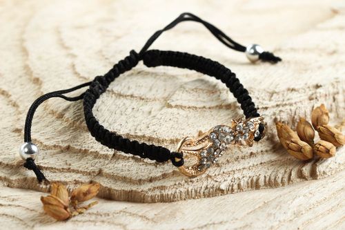 Handmade black textile bracelet unusual stylish jewelry wrist bracelet - MADEheart.com