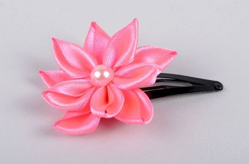 Детское украшение ручной работы заколка с цветком аксессуар для волос розовая - MADEheart.com