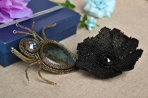 Handmade beaded brooch black brooch stylish jewelry handmade accessories - MADEheart.com