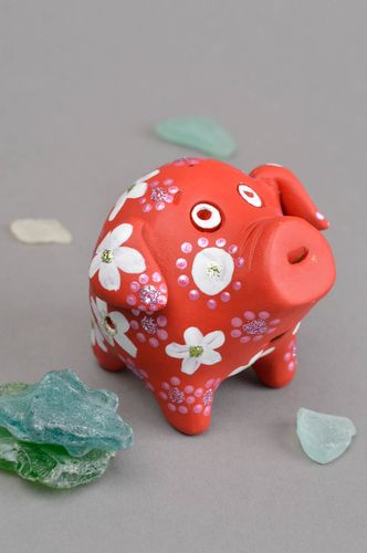 Sifflet jouet fait main Instrument de musique Figurine cochon rouge en argile - MADEheart.com