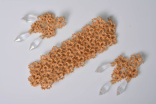 Handmade Schmuck Set Armband Damen Mode Accessoires Modeschmuck Ohrringe beig - MADEheart.com