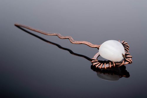 Hairpin with white agate - MADEheart.com