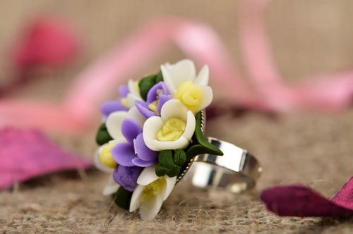 Unusual gentle beautiful handmade polymer clay flower ring designer jewelry - MADEheart.com